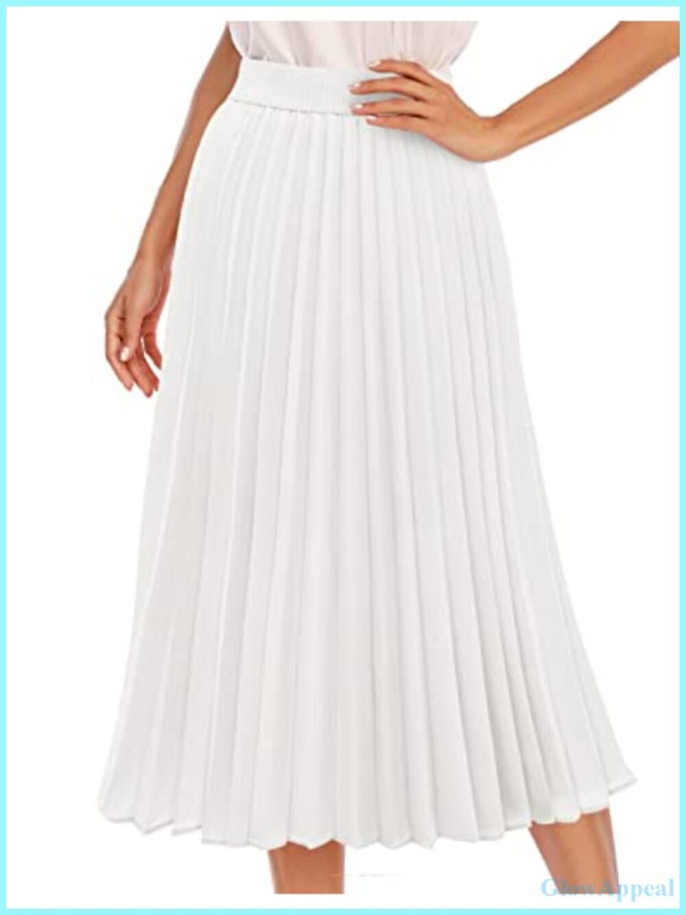 Pleated Midi Skirt High Waisted A-Line Chiffon Elastic Waist
